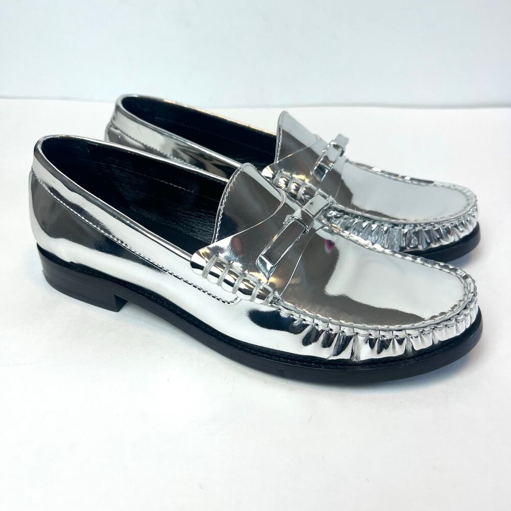 Stuart Weitzman Lottie Bow Loafers Silver Metallic Size 7